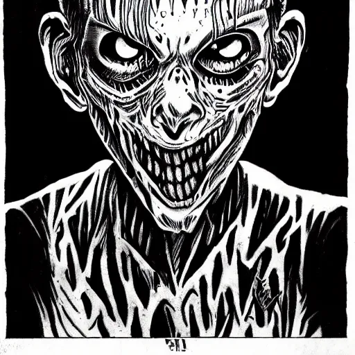 Prompt: highly detailed drawing of a zombie from the walking dead, junji ito manga art style