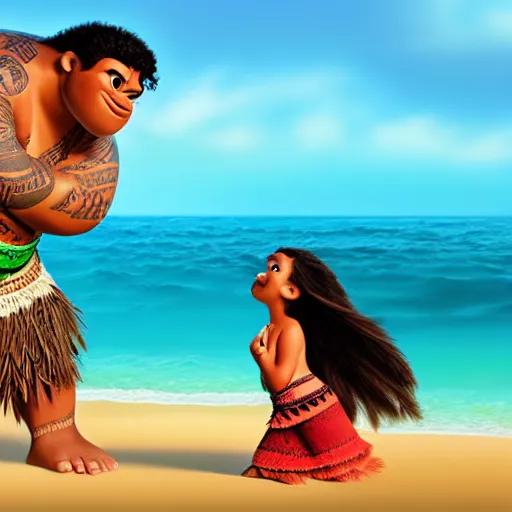 Prompt: Moana kissing Maui, concept art, digital art, Disney style-H 800