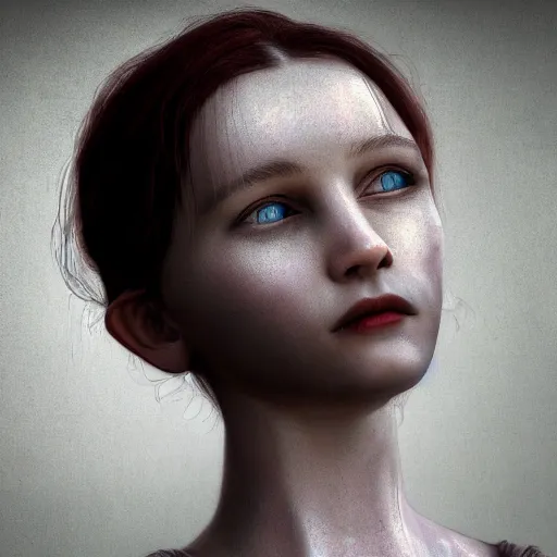 Image similar to a beautiful Cotton Mill Girl, symmetrical, perfect body and face. dramatic angle, ornate, details, smooth, sharp focus, illustration, realistic, cinematic, artstation, award winning, rgb , unreal engine, octane render, cinematic light, macro, depth of field, blur, red light and clouds from the back, highly detailed epic cinematic concept art CG render made in Maya, Blender and Photoshop, octane render, excellent composition, dynamic dramatic cinematic lighting, aesthetic, very inspirational, arthouse by Henri Cartier Bresson