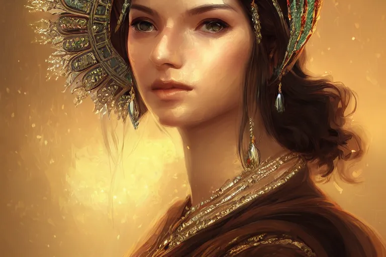 Image similar to portrait _ of a beautiful elegant noble with a fine headdress magic girl character design fantasy intricate _ cinematic _ lighting _ highly _ detailed _ digital _ painting _ artstation by wlop