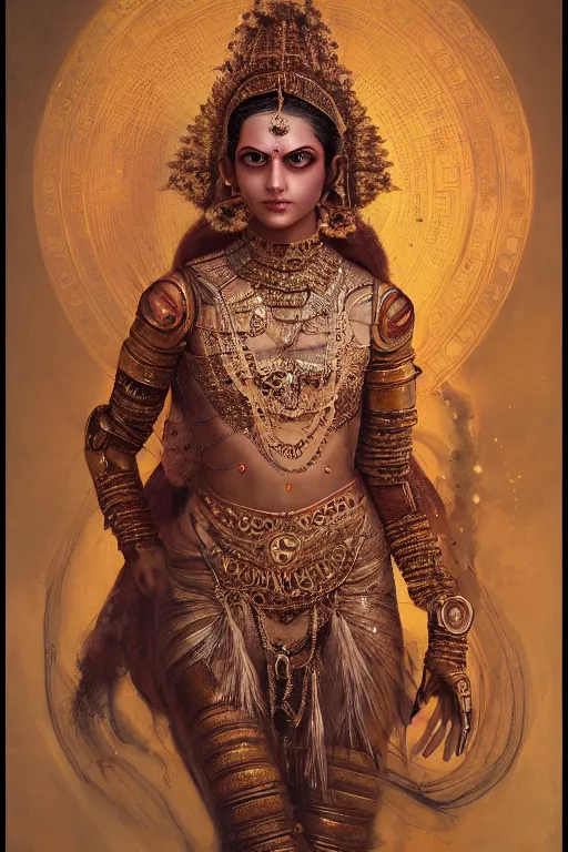 Prompt: a beautiful ultradetailed fine art photo of an ex machina robot dressed as an indian classical dancer, by tom bagshaw and anna dittman, portrait, 3 5 mm lens, golden ratio composition, detailed face, studio photography, very detailed, artstation, 8 k, highly coherent