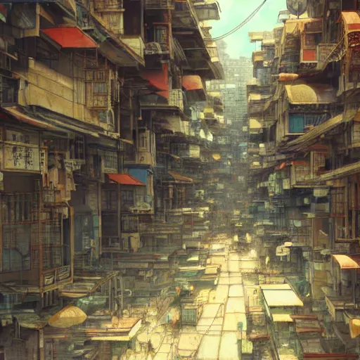 Prompt: Kowloon Walled City, Makoto Shinkai, anime, trending on ArtStation, digital art