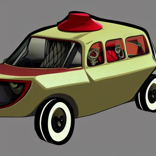 Prompt: grim fandango art style car concept
