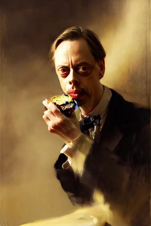 Prompt: beautiful portrait half steve buscemi wearing sourdough bread, art by anders zorn, wonderful masterpiece by greg rutkowski, beautiful cinematic light, american romanticism thomas lawrence, greg rutkowski