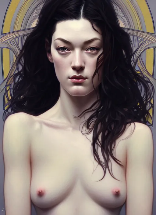 Prompt: symmetry portrait of stoya, intricate, elegant, highly detailed, digital painting, artstation, concept art, smooth, sharp focus, illustration, art by artgerm and greg rutkowski and alphonse mucha, 8 k