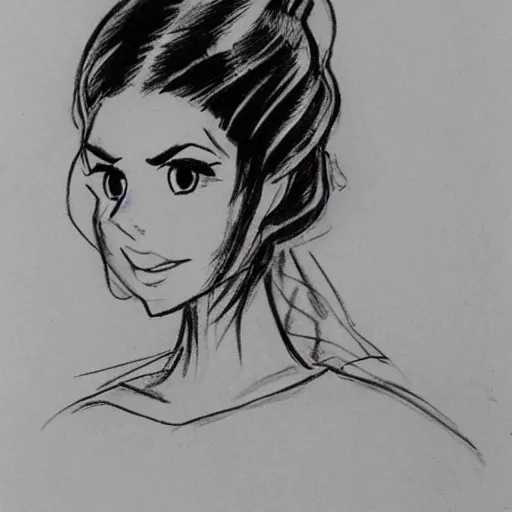 Image similar to milt kahl sketch of victoria justice with tendrils hair style as princess padme from star wars episode 3