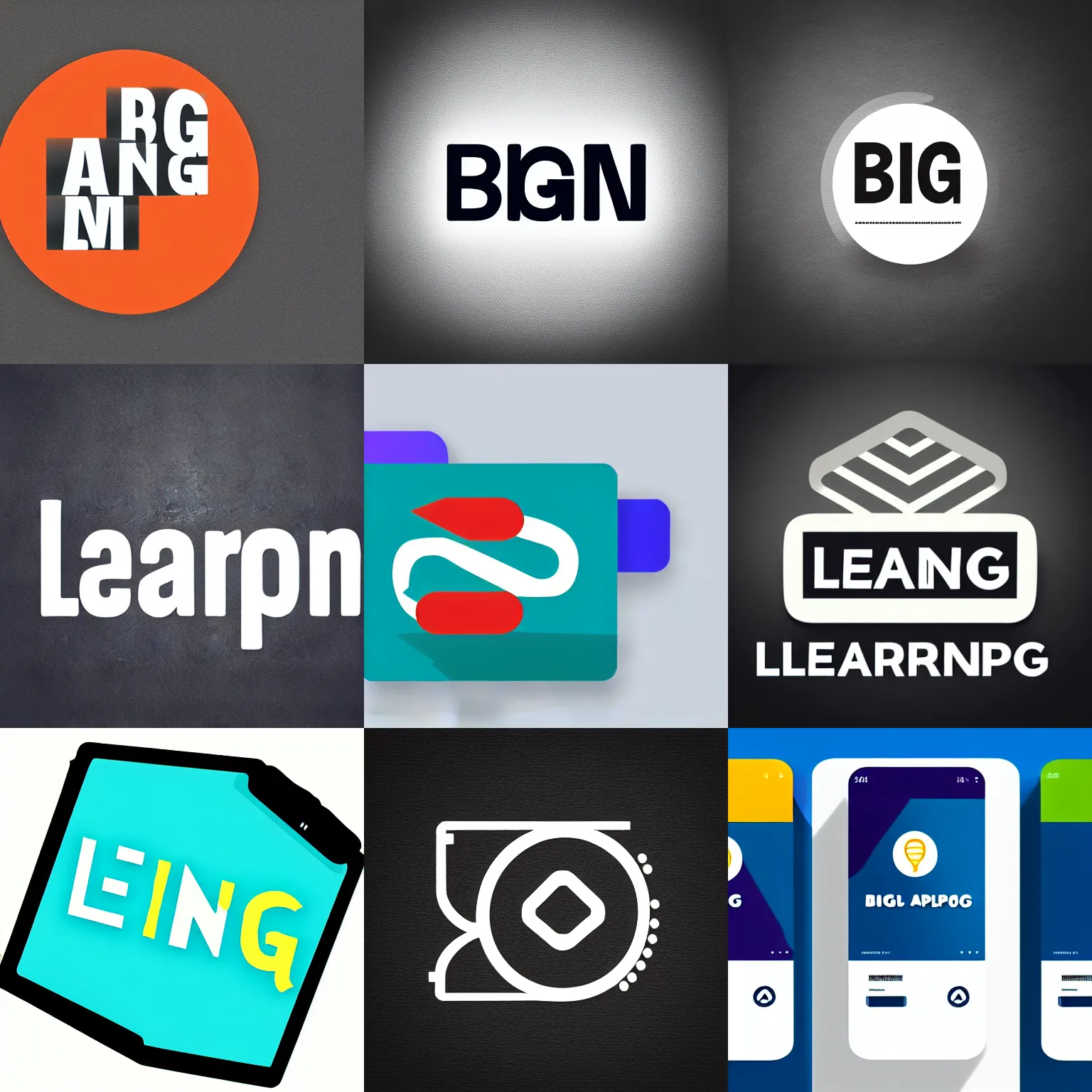 Prompt: logo for learning mobile app, big, simple, modern, high contrast, aesthetic