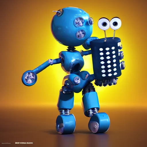 Image similar to a cool mechanic robot chick, with a tv head and gears and bolts everywhere on its body, doing karate moves in the air and swinging an electric guitar, 3 d render by pixar and disney,