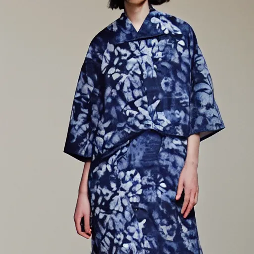 Image similar to brushed loose indigo blue floral motif with negative space inspired by indigo japanese tie dye wgsn trend