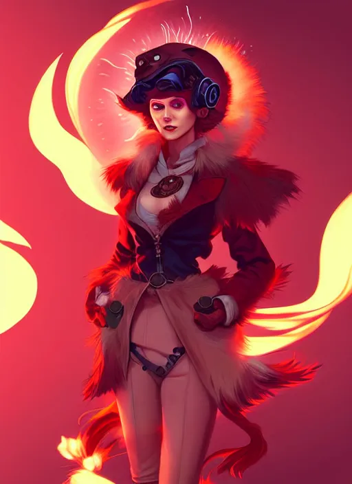 Image similar to style artgerm, joshua middleton, illustration, anthropomorphic hamster steampunk half - cyborg, anime eyes, red fur, swirling fire flames cosmos, fantasy, dnd, cinematic lighting