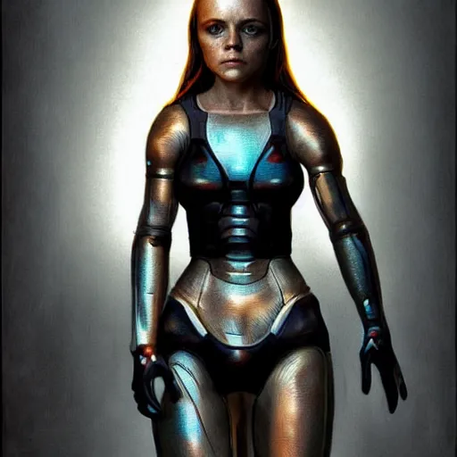 Image similar to fullbody, whole body, potrait of christina ricci as an cyborg, hyper realistic, digital painting. art station. mood lighting, highly detailed, concept art, intricate, sharp focus, by shaun berke - h 1 2 0 0