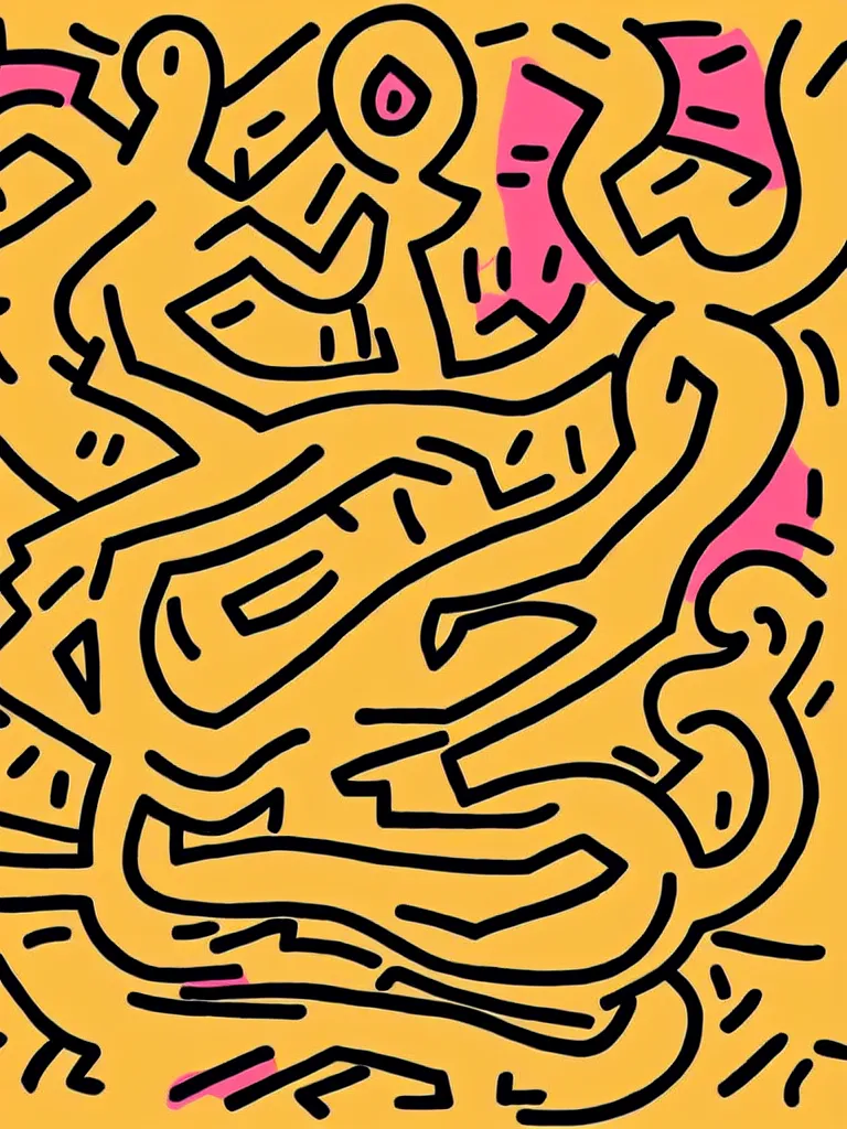 Prompt: minimal keith haring art of acorn that turns into a tree in the shape of a treble clef, a big rip down the middle, splashes of color, inspirational and powerful