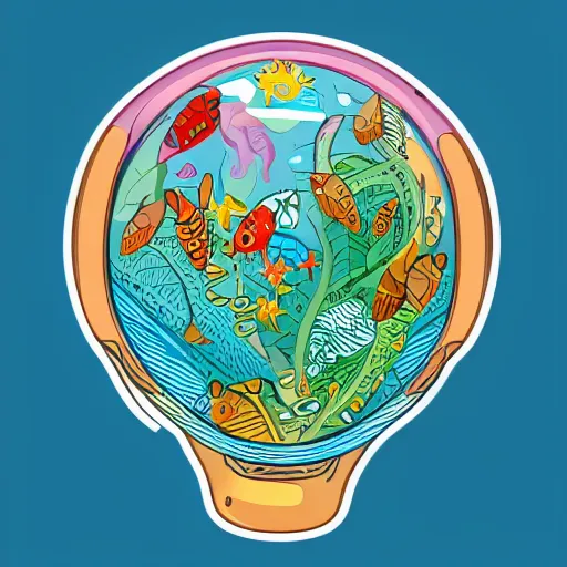 Image similar to Ecosystem in a bottle, sticker, highly detailed, colorful, illustration, drama, smooth and clean vector curves, no jagged lines, vector art, smooth