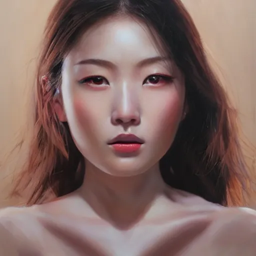 Prompt: perfect, realistic oil painting of close-up japanese girl face, in Marvel and DC style, by an American professional senior artist, Hollywood concept, dynamic composition and motion, postproduction.