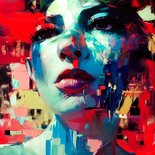 Image similar to portrait of beautiful girl, sensual dancing, ecstatic, techno party, shades of blue, by greg rutkowski, by jeremy mann, by francoise nielly