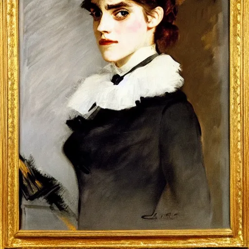 Image similar to portrait of emma watson, by manet, john singer sargent, carolus - duran, elegant, bold brushwork