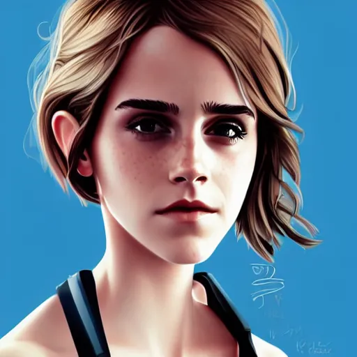 Image similar to emma watson, concept art, animation, elegant, 2d, ultra highly detailed, digital painting, smooth, sharp focus, artstation, art by Ilya Kuvshinov