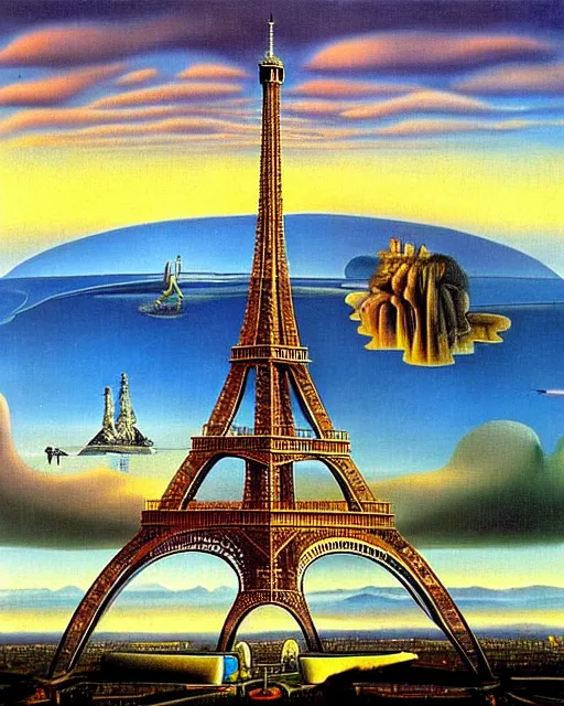Image similar to scenic view of eiffel tower by salavador dali, surrealism,