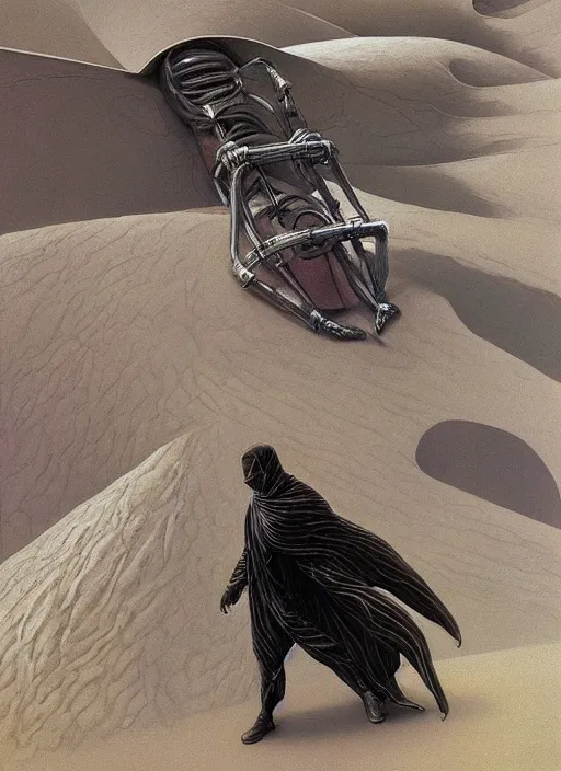 Prompt: Michael Whelan art directs Dune (1984) where a cybernetic-orchestra!!! plays, veiled in the dust, photorealistic, 3d render, award winning render, unreal engine, octane render, studio lighting, 8k, hd