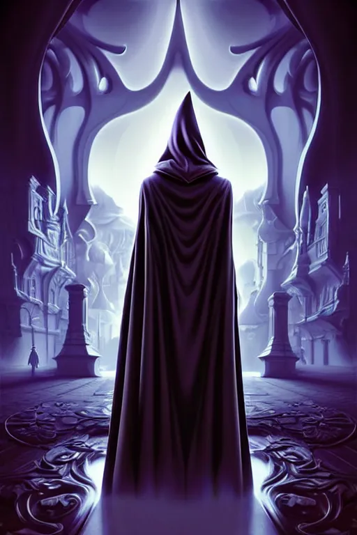 Prompt: video game cover, disney grim reaper dressed with a cape, intricate baroque style. by glen keane, by goro fujita, by octavio ocampo, masterpiece. intricate artwork, very coherent symmetrical artwork, cinematic, octane render, smooth gradients, high contrast. full body character, clean ink detailed line drawing