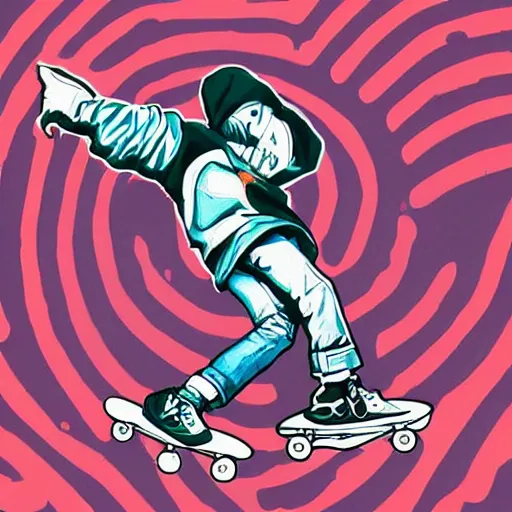 Prompt: skaterwave aesthetic, skateboards, roller skating, suburban neighborhoods, punk and alternative rock music, street activities, surreal and nostalgic expression of the skater theme implies some musical aspects, digital art