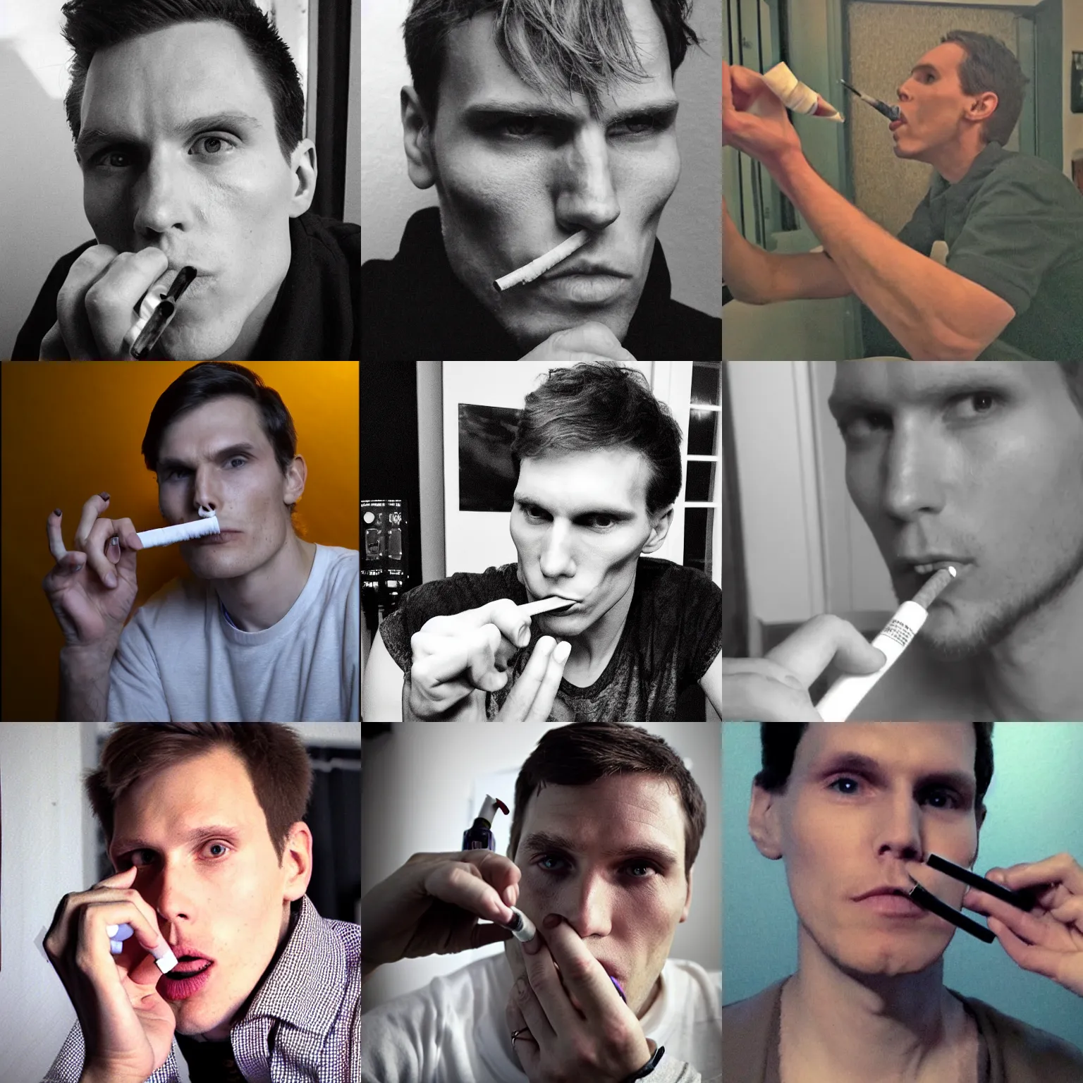 Prompt: jerma smoking a cigarette on twitch, detailed, photograph, facecam