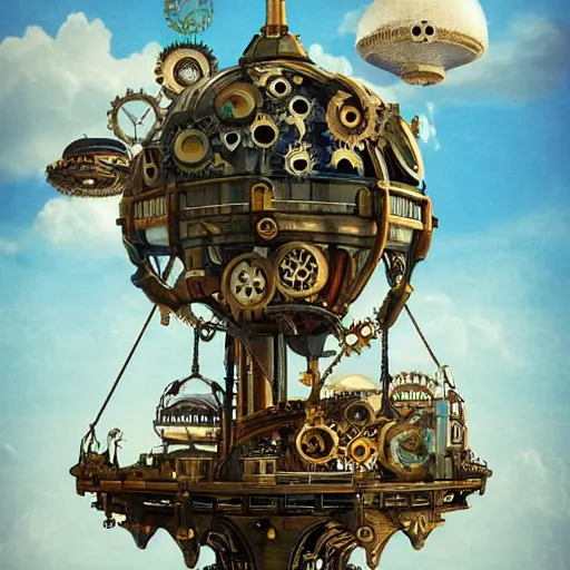 Image similar to flying city in a mechanical flower, sky, steampunk, fantasy art, steampunk, masterpiece, octane