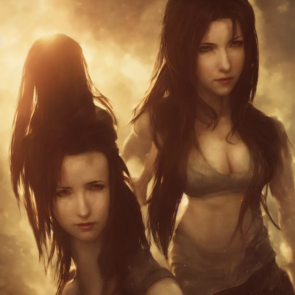 Prompt: Tifa Lockhart portrait, atmospheric lighting, painted, intricate, volumetric lighting, beautiful, golden hour, sharp focus, ultra detailed, by Leesha Hannigan, Ross Tran, Thierry Doizon, Kai Carpenter,Ignacio Fernández Ríos