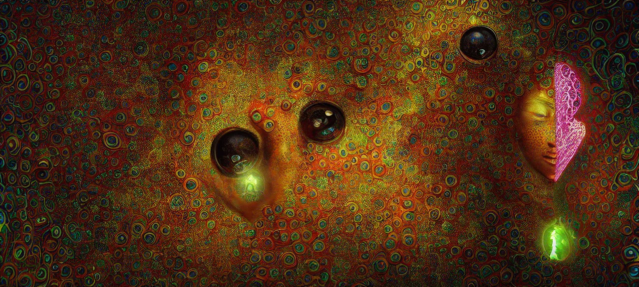 Prompt: high resolution 4k eyes trypophobia love 3d exposure therapy In the art style of Victor Nizovtsev and H. R. Giger