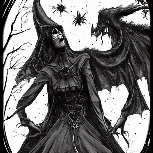 Prompt: a dark witch doing a dark ritual on a dark night, artstation, fantasy art