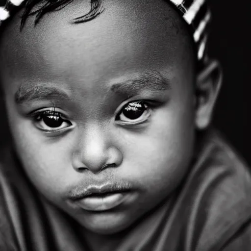 Image similar to the face of young juice wrld at 1 years old, black and white portrait by julia cameron, chiaroscuro lighting, shallow depth of field, 8 0 mm, f 1. 8