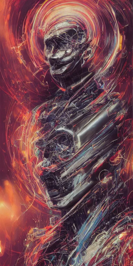 Image similar to portrait of computer & circuits, melting, patriot, 8 k, by tristan eaton, stanley artgermm, tom bagshaw, greg rutkowski, carne griffiths, ayami kojima, beksinski, giger, trending on deviantart, face enhance, hyper detailed, minimalist, cybernetic, android, blade runner, full of colour, super detailed