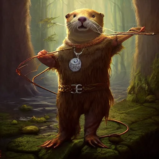 Image similar to anthropomorphic druidic otter casting a spell, DnD character art portrait, matte fantasy painting, DeviantArt Artstation, by Jason Felix by Steve Argyle by Tyler Jacobson by Peter Mohrbacher, cinematic lighting