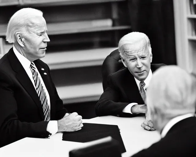 Image similar to president joe biden face to face with president joe biden, nikon 3 5 mm, photograph