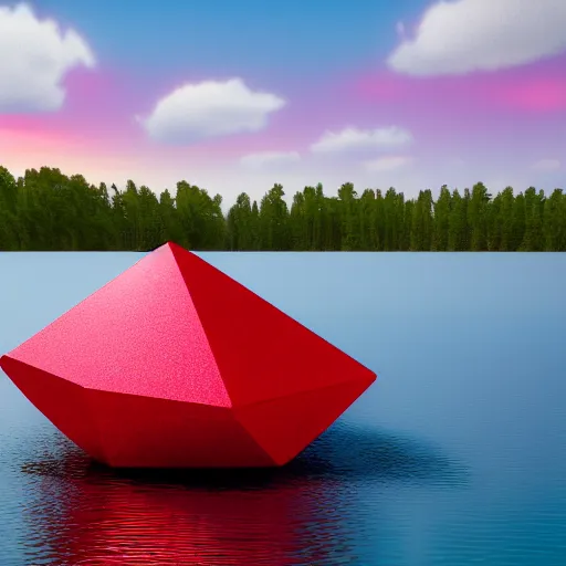 Image similar to A shiny bleeding red prism floating over a lake by Jeff Easley, rendered in octane.