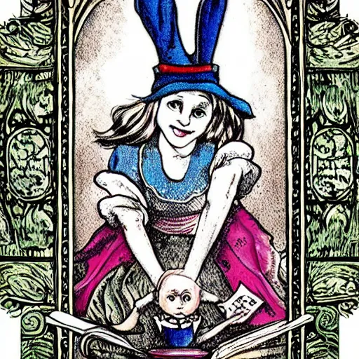 Alice in Wonderland tarot card, Stable Diffusion