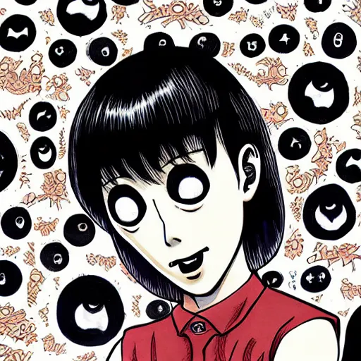 Image similar to junji ito manga character colorful