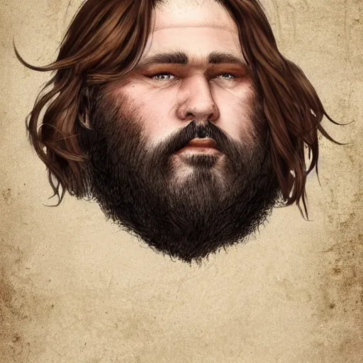 Image similar to portrait, 5 0 years old man, large, stocky : : fantasy : : brown hair, sympathetic, short brown beard : : noble medieval clothing : : high detail, digital art, rpg, concept art, illustration