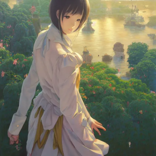 Prompt: a young woman in maid uniform by Stanley Artgerm Lau, WLOP, Rossdraws, Guweiz, James Jean, Andrei Riabovitchev, Marc Simonetti, and kyoani, krenz cushart, pixiv, background by James Jean and gustav klimt and John Marshall Gamble, 4k, volumetric lighting, french nouveau, trending on artstation, octane render, hyperrealistic