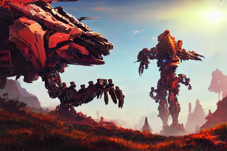 Image similar to ravager machine mecanical creature robot of horizon forbidden west horizon zero dawn radiating a glowing aura global illumination ray tracing hdr fanart arstation by ian pesty and alena aenami artworks in 4 k