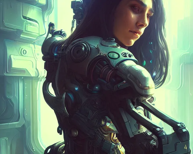 Image similar to messi with cyberpunk implants, deep focus, d & d, fantasy, intricate, elegant, highly detailed, digital painting, artstation, concept art, matte, sharp focus, illustration, hearthstone, art by artgerm and greg rutkowski and alphonse mucha