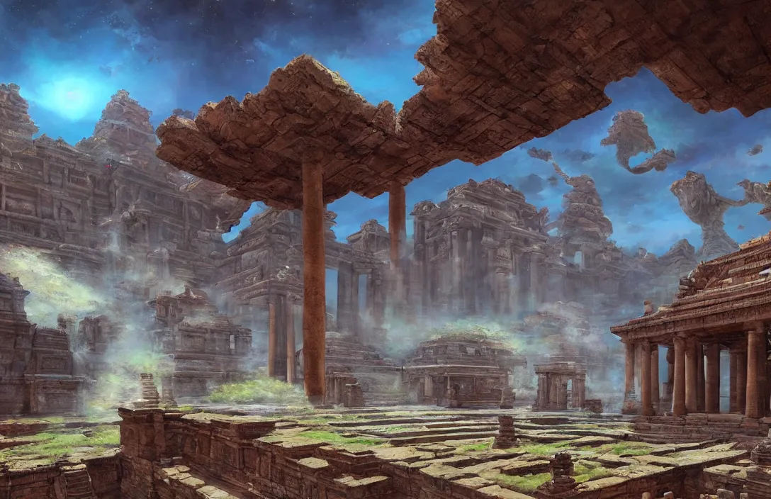 Prompt: a beautiful painting of a ancient temple on another world by chris moore | wide angle | unreal engine :. 3