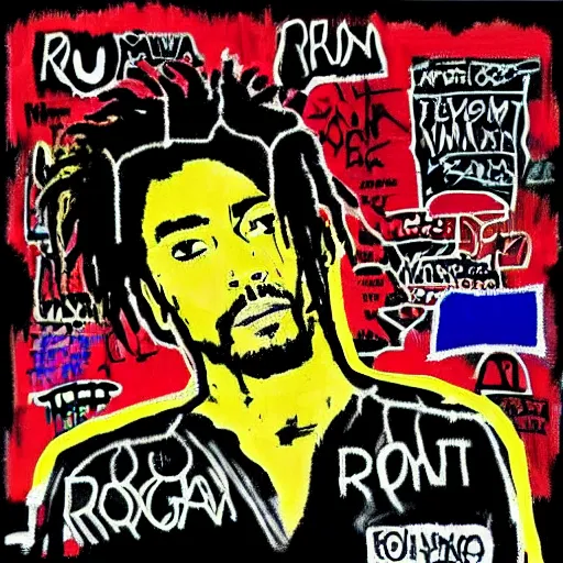 Image similar to roman reigns album cover basquiat style