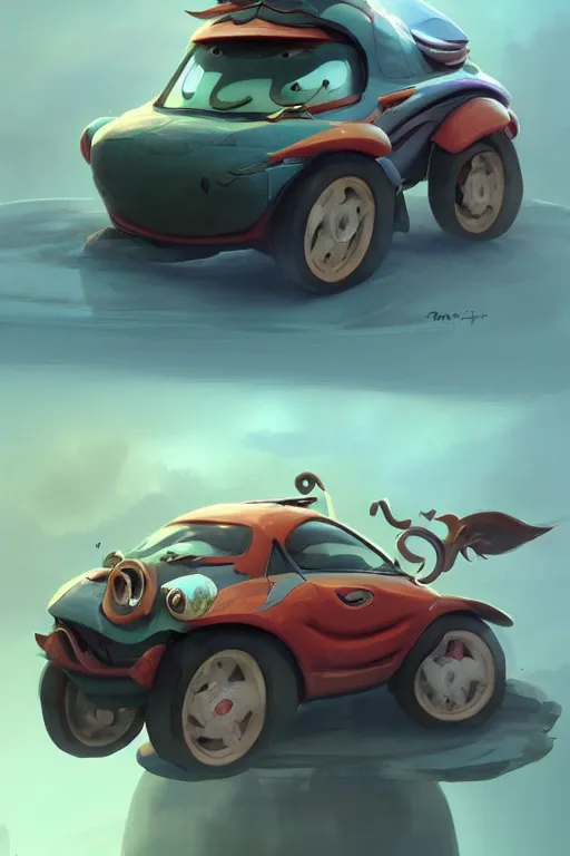 Image similar to a cartoony car, in the style of Rayman origins, michael ancel, Ruan Jia and Mandy Jurgens and Greg Rutkowski, trending on Artstation, award winning, unreal engine, octane render W 1024