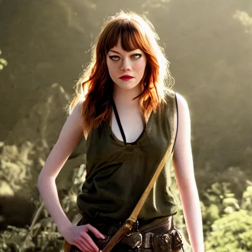 Prompt: photography of emma stone as rambo