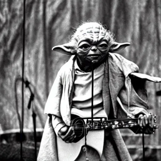 Image similar to yoda performing at woodstock