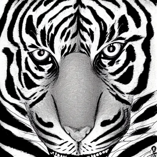Image similar to a tiger head, junji ito,