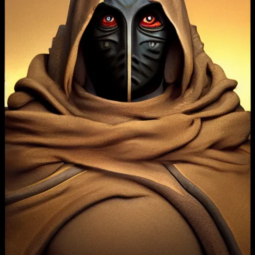Prompt: portrait of a dune fremen warrior with a hooded face, character, dark background, mid shot portrait, octane renderer, concept design, centered, facial feature symmetry, hyper realistic micro detail, photorealistic, even lighting, matte finish, in the style of dishonored, daniela uhlig, vance kovaks, florent auguy, high quality painting by lucian freud