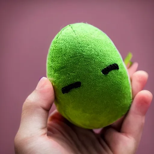 Image similar to a photo of a smiling cute avocado plushie, real trending on instagram image, focal lens backdrop