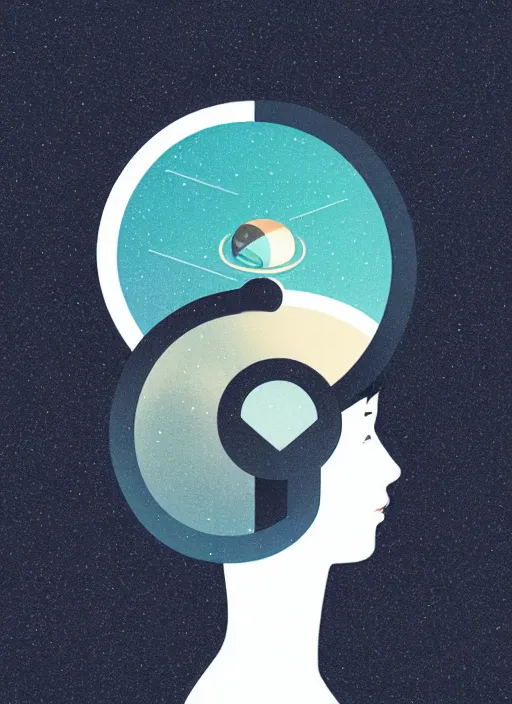 Prompt: minimalist circle logo icon for a wandering mind, contained within a circled, brain funnel attention, space, retro psychology, victo ngai, kilian eng, lois van baarle